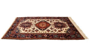 Vintage Cream Tribal 5X8 Karajeh Persian Rug