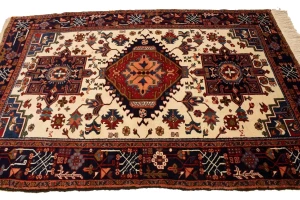 Vintage Cream Tribal 5X8 Karajeh Persian Rug