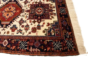 Vintage Cream Tribal 5X8 Karajeh Persian Rug