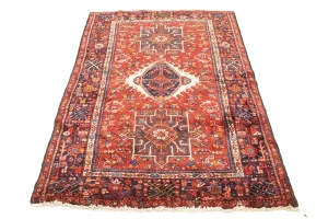 Red Semi Antique Tribal 4'6X6'3 Karajeh Persian Oriental Rug