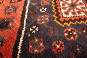 Vintage Orange-red Tribal 4X5 Shiraz Persian Rug