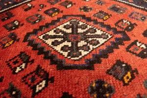 Vintage Orange-red Tribal 4X5 Shiraz Persian Rug