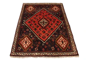 Vintage Orange-red Tribal 4X5 Shiraz Persian Rug