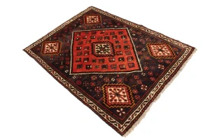 Vintage Orange-red Tribal 4X5 Shiraz Persian Rug