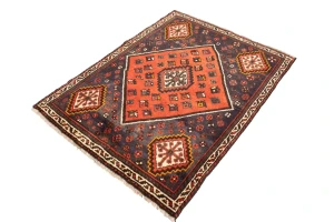 Vintage Orange-red Tribal 4X5 Shiraz Persian Rug