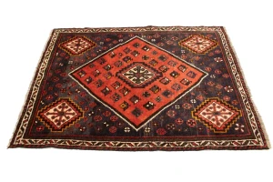 Vintage Orange-red Tribal 4X5 Shiraz Persian Rug