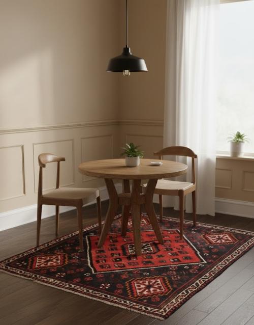 Vintage Orange-red Tribal 4X5 Shiraz Persian Rug