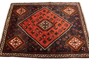 Vintage Orange-red Tribal 4X5 Shiraz Persian Rug