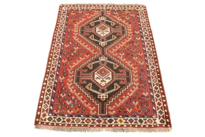 Vintage Rusty Red Geometric 3'6X4'9 Shiraz Persian Rug