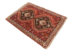 Vintage Rusty Red Geometric 3'6X4'9 Shiraz Persian Rug