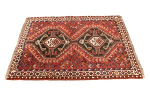 Vintage Rusty Red Geometric 3'6X4'9 Shiraz Persian Rug