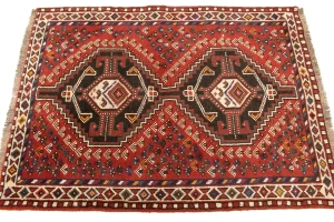 Vintage Rusty Red Geometric 3'6X4'9 Shiraz Persian Rug