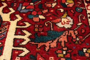 Vintage Red Geometric 4X11 Karajeh Persian Runner Rug