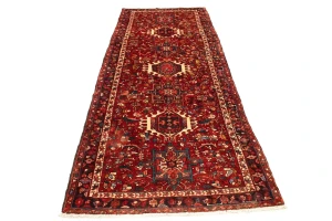 Vintage Red Geometric 4X11 Karajeh Persian Runner Rug