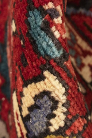 Vintage Red Geometric 4X11 Karajeh Persian Runner Rug