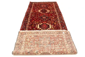 Vintage Red Geometric 4X11 Karajeh Persian Runner Rug