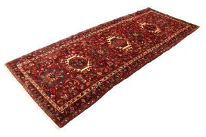 Vintage Red Geometric 4X11 Karajeh Persian Runner Rug