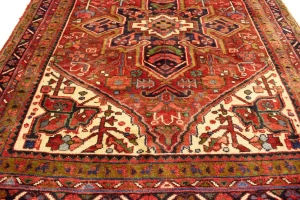 Semi Antique Red Traditional 4'5X12'8 Heriz Persian Runner Rug