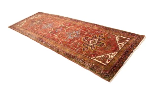 Semi Antique Red Traditional 4'5X12'8 Heriz Persian Runner Rug
