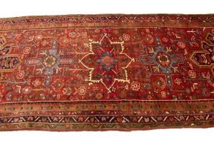 Semi Antique Red Traditional 4'5X12'8 Heriz Persian Runner Rug
