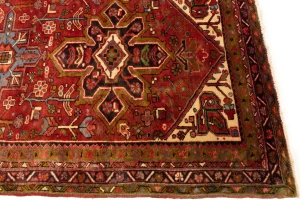Semi Antique Red Traditional 4'5X12'8 Heriz Persian Runner Rug