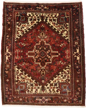 Vintage Red Geometric 5'5X6'7 Heriz Persian Rug