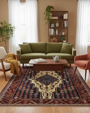 Antique Cream Tribal 4X6 Mazlaghan Persian Rug