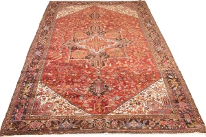 Vintage Rusty Red Geometric 11X15'5 Heriz Persian Rug