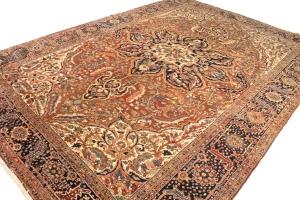 Antique Rusty Red Floral 10'3X14'5 Heriz Goravan Persian Rug