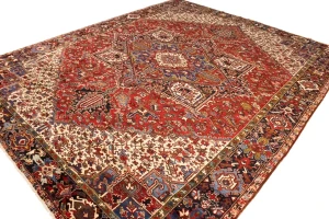 Semi Antique Red Geometric 10'7X13'6 Heriz Persian Rug