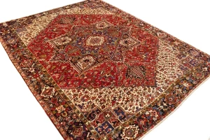 Semi Antique Red Geometric 10'7X13'6 Heriz Persian Rug
