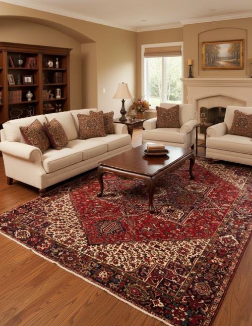 Semi Antique Red Geometric 10'7X13'6 Heriz Persian Rug