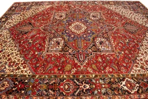 Semi Antique Red Geometric 10'7X13'6 Heriz Persian Rug