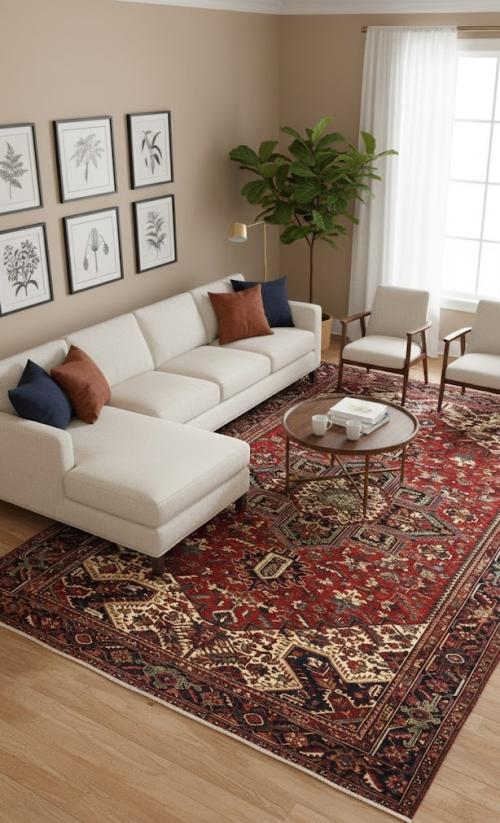 Semi Antique Red Geometric 10'4X15'7 Heriz Persian Rug