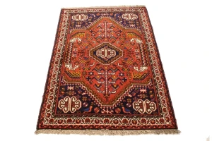 Orange-red Tribal 3'5X5 Shiraz Persian Rug