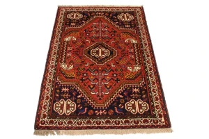 Orange-red Tribal 3'5X5 Shiraz Persian Rug