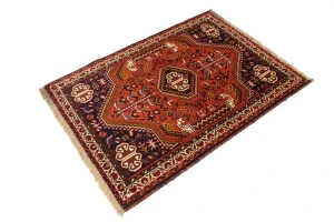 Orange-red Tribal 3'5X5 Shiraz Persian Rug