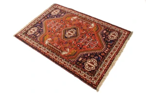 Orange-red Tribal 3'5X5 Shiraz Persian Rug