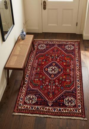 3'5 X 4'10 Hand Knotted Shiraz Red Tribal Wool Persian Rug