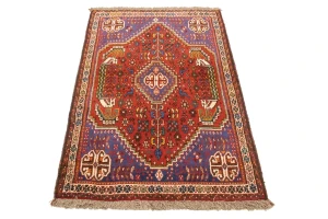 Red Tribal 3'4X4'9 Shiraz Persian Rug