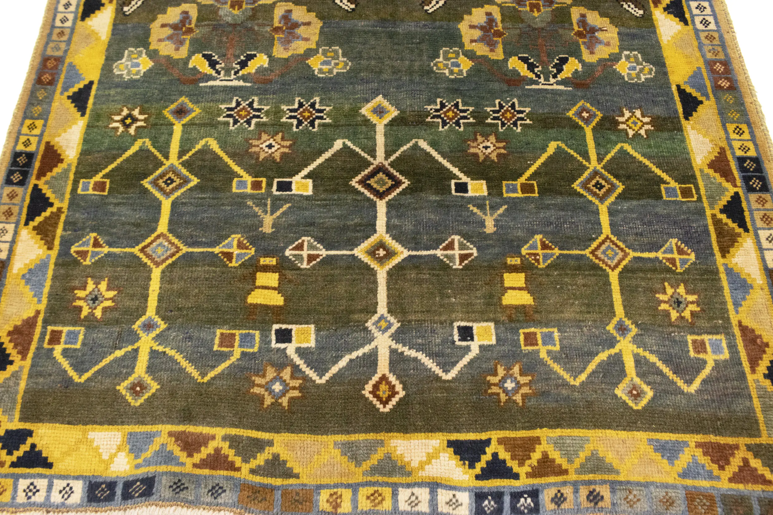Vintage Gray & Olive Pictorial 4X7 Shiraz Persian Rug