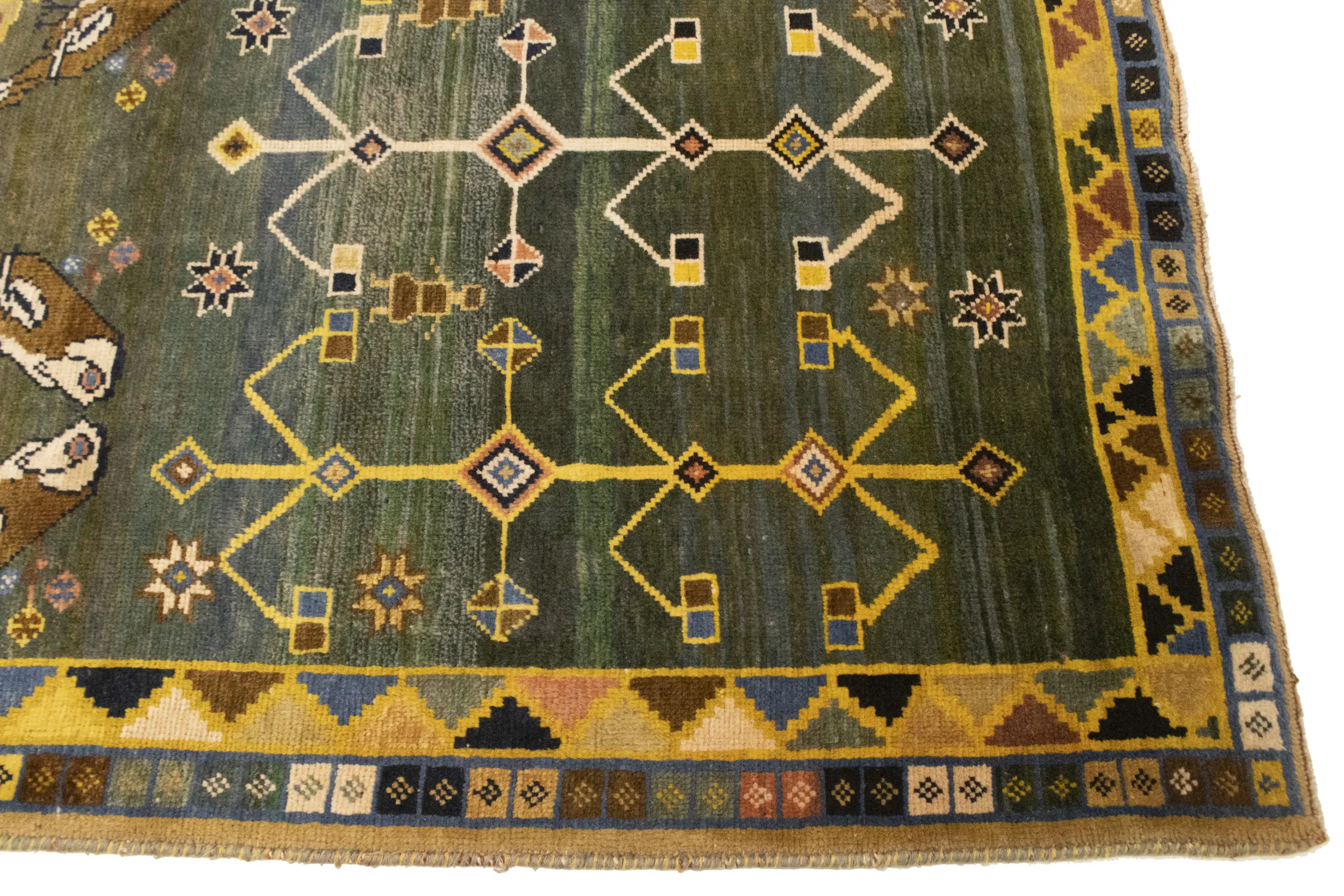 Vintage Gray & Olive Pictorial 4X7 Shiraz Persian Rug