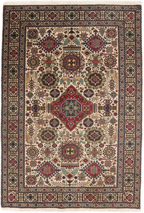 Cream Antique Pictorial 4'4X6'4 Ardebil Persian Oriental Rug