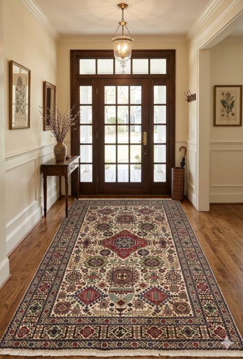 Antique Cream Pictorial 4'4X6'4 Ardebil Persian Rug