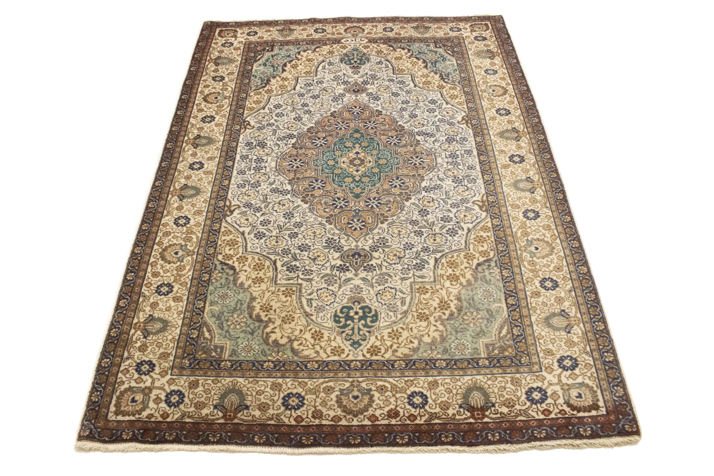 Semi Antique Cream Traditional 4'6X6'4 Tabriz Persian Rug