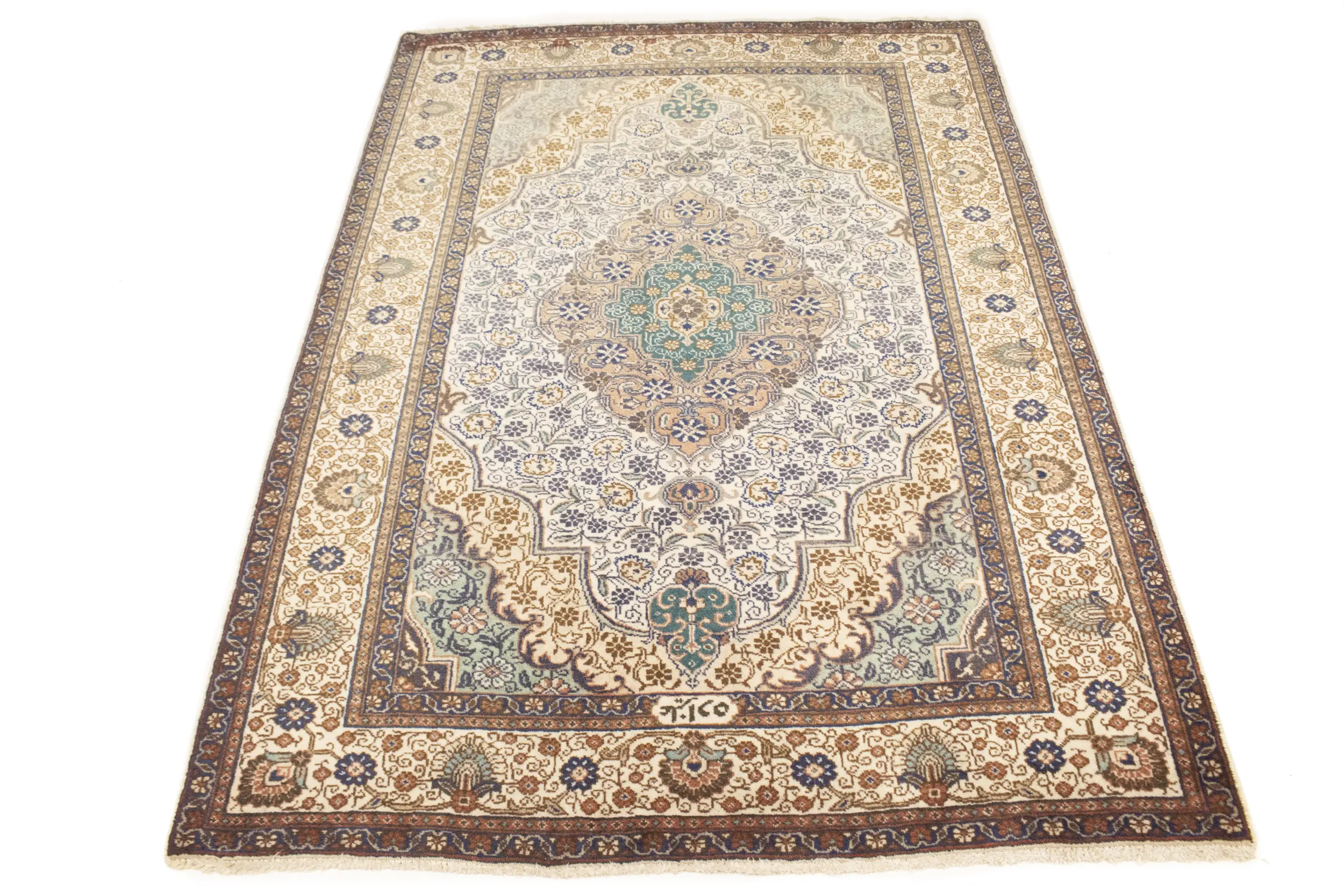 Semi Antique Cream Traditional 4'6X6'4 Tabriz Persian Rug