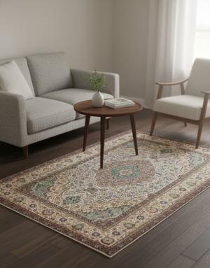 Semi Antique Cream Traditional 4'6X6'4 Tabriz Persian Rug