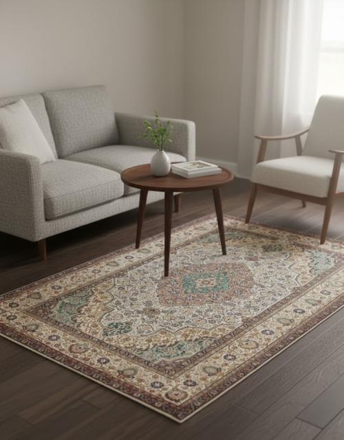 Semi Antique Cream Traditional 4'6X6'4 Tabriz Persian Rug