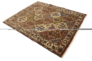 Vintage Rusty Brown Floral 5'5X6'8 Bakhtiari Persian Rug