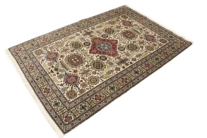 Cream Vintage Pictorial 4'5X6'5 Ardebil Tabriz Persian Oriental Rug